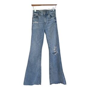 American Eagle Flare Jeans Women 0 Blue Distressed High Rise Next Level Stretch